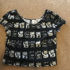 H&M cat pattern crop top