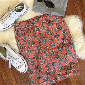 Pilcro, printed denim pencil skirt