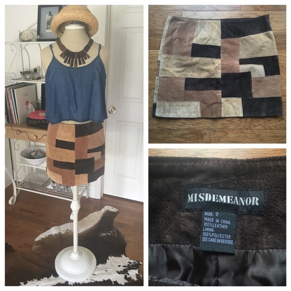 SOLD Patchwork Suede Leather Skirt- Browns - Festival