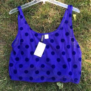 Sheer blue polka dot crop top