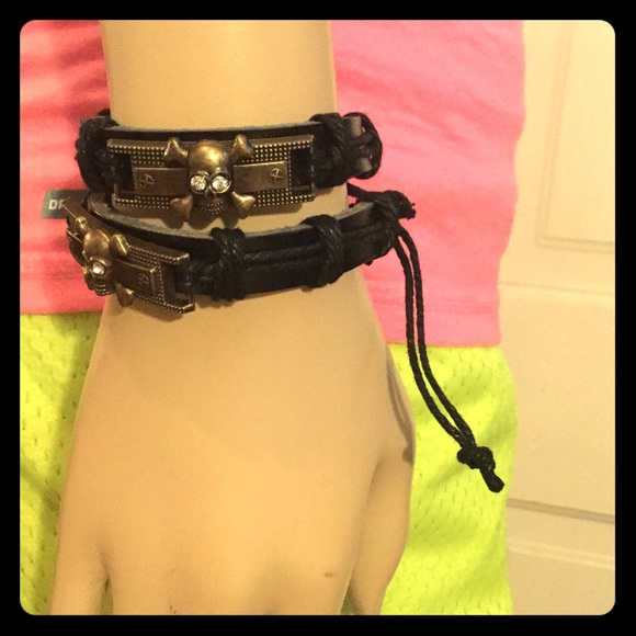 ☠️Skull Bracelets☠️Adjustable Leather Straps 2 NWT