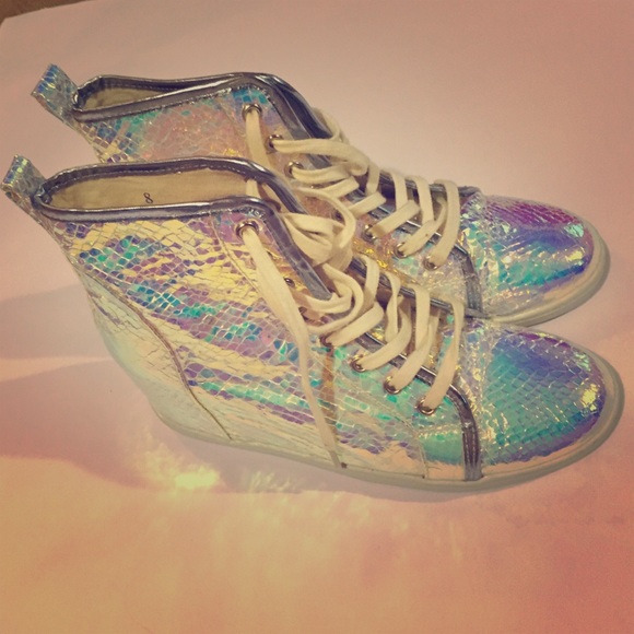 Shiny fluorescent wedge sneakers urban outfitters