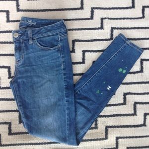 Custom paint splattered, AE jeggings