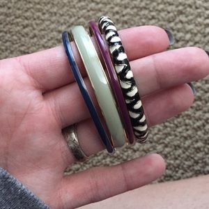 Purple, grey, navy blue, and navy/white bangles