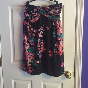 Navy blue floral tube top dress