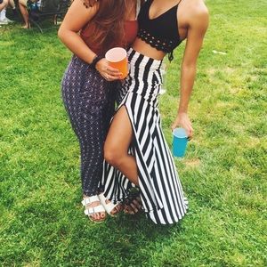 Black and white striped long skirt