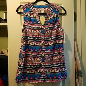 Aztec print sleeveless blouse sz. M