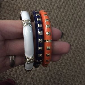 Navy blue, white, and orange bangles