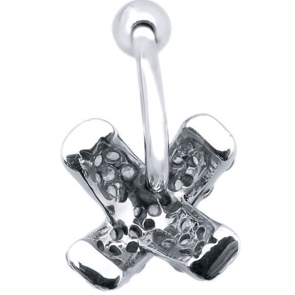 14k White Gold Belly Button Navel Ring X Design CZ - Picture 2 of 2