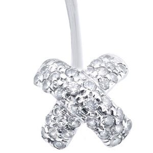 14k White Gold Belly Button Navel Ring X Design CZ