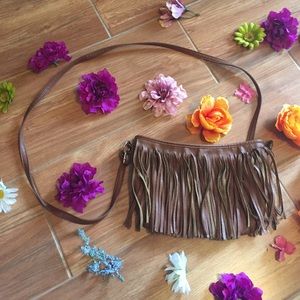 Faux leather suede brown fringe crossbody purse