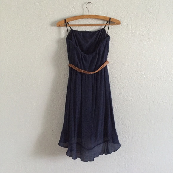 Navy Ruffled Strapless Hi Low Dress - Picture 2 of 4