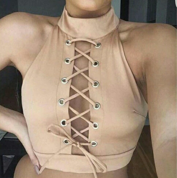 White lace up halter