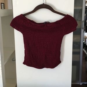 Brandy Melville off the shoulder crop smocked top
