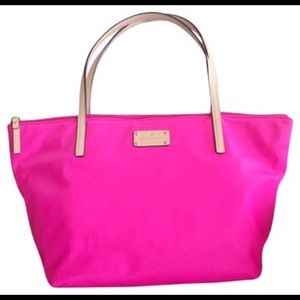 Kate Spade Nylon/ leather trim pink zip tote