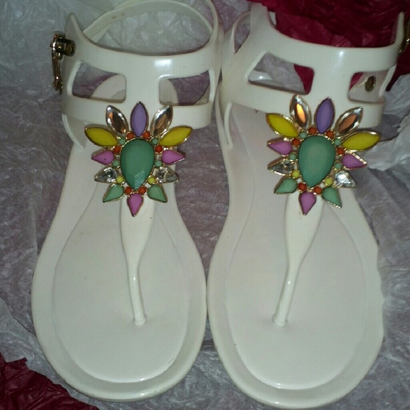 Victoria Secrets White Patent Gemstone Sandal