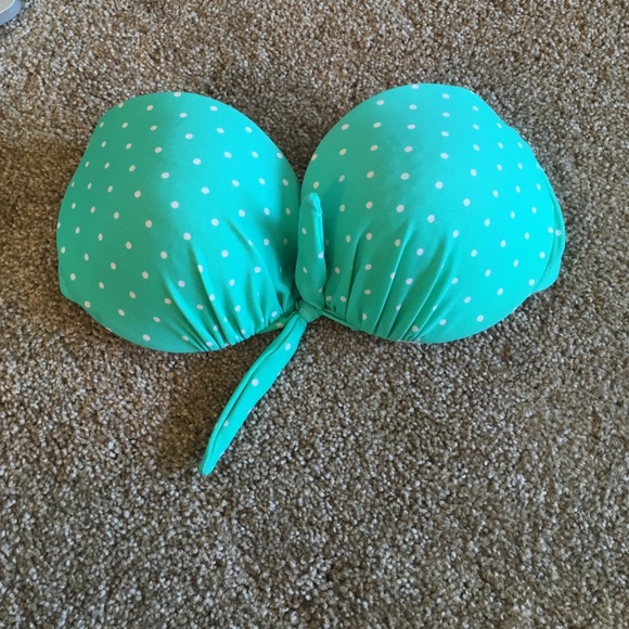 Turquoise & White Strapless Polka Dots Bikini Top