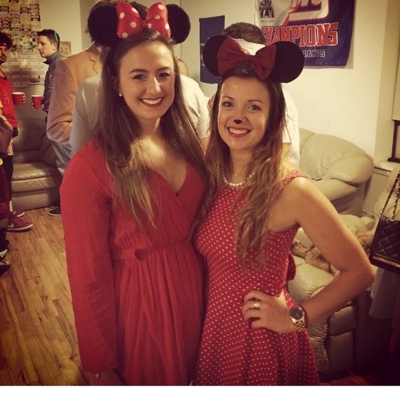 Bow back red dress with white polka dots