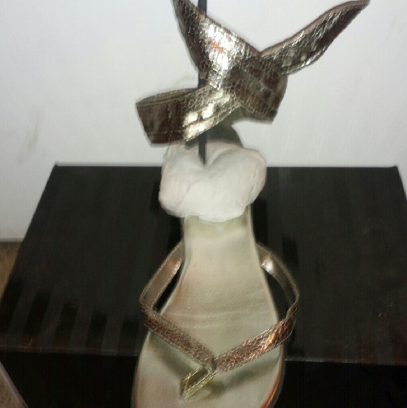 Brown metallic ankle wrap sandal