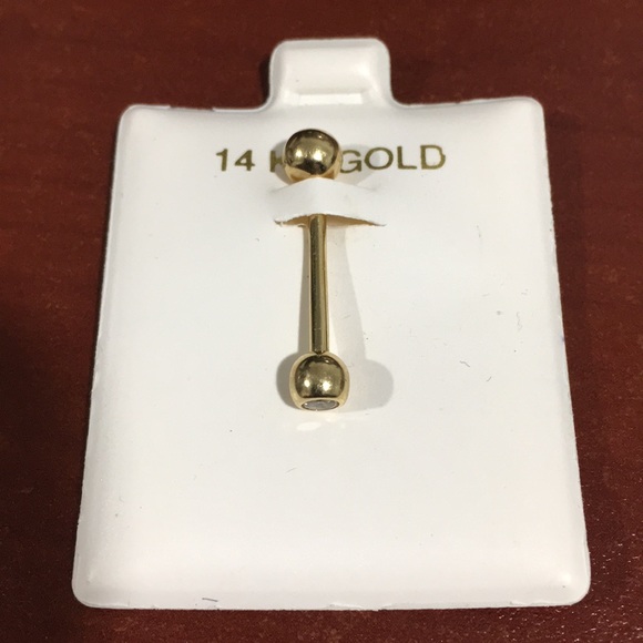 14k Yellow Gold Plain Barbell Shaped Belly Button - Picture 2 of 2
