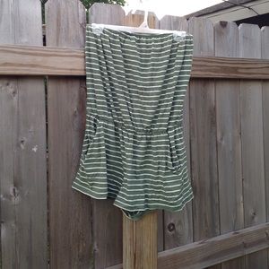 Green + White Striped Romper