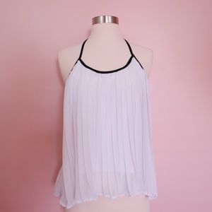 Pleated Backless White and Black Blouse