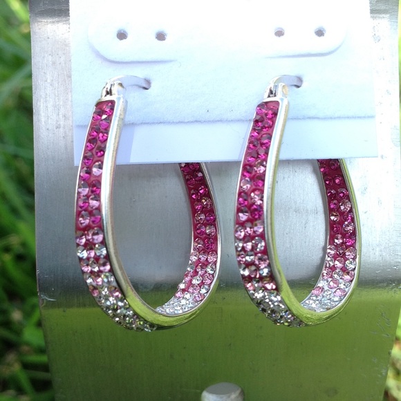 OMBRÉ AUSTRIAN CRYSTAL PINK HOOPS - Picture 2 of 4