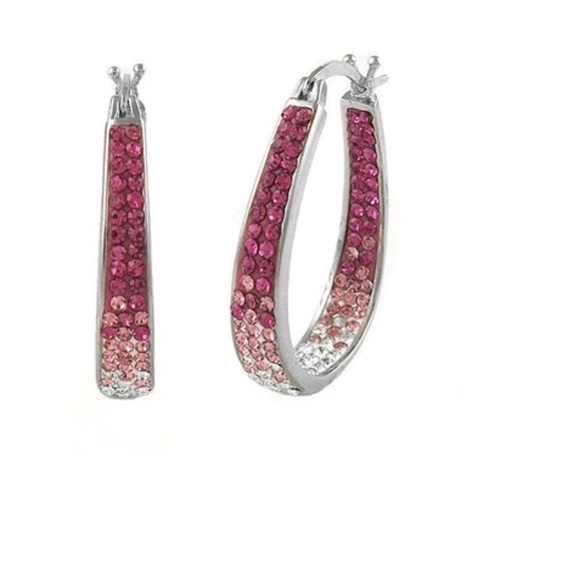 OMBRÉ AUSTRIAN CRYSTAL PINK HOOPS - Picture 4 of 4