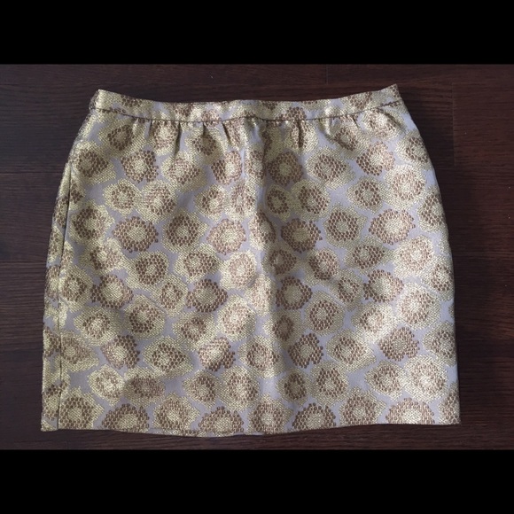J. Crew Floral Gold Metallic Brocade Mini Skirt Size 0