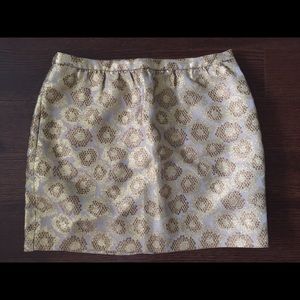 J. Crew Floral Gold Metallic Brocade Mini Skirt Size 0