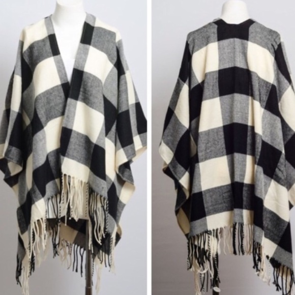 •buffalo plaid poncho• 1 red and black left!! - Picture 3 of 3