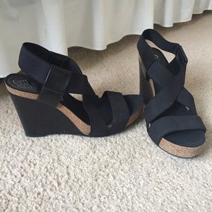 BCBG black wedges