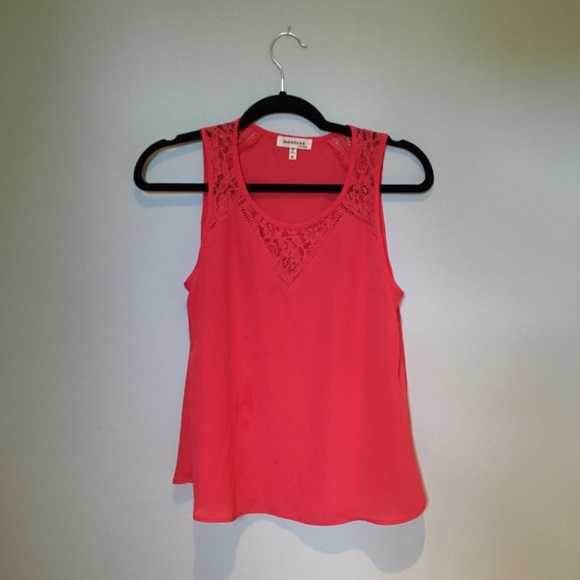 Coral Sleeveless Blouse with Lace Detail