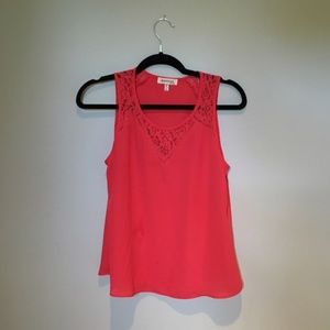 Coral Sleeveless Blouse with Lace Detail