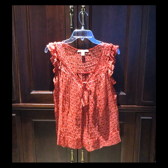 Sheer flutter-sleeve top. - Picture 1 of 2