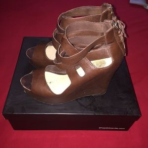 Brown leather wedges