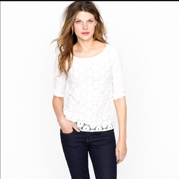J. Crew White Patterned Blouse w/ Keyhole Back