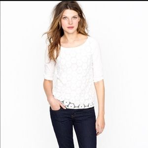 J. Crew White Patterned Blouse w/ Keyhole Back