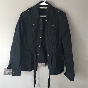 Fitted Army Jacket in Navy (Brass & Floral accnts)