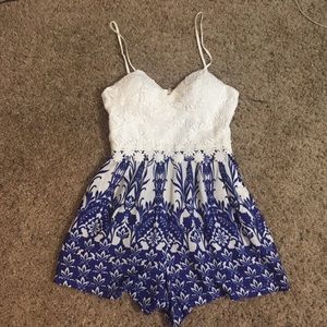 White and blue floral romper