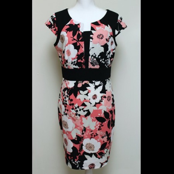 New York & Company Dresses & Skirts - Pink & Black Floral Cap Sleeve Dress- Size 12