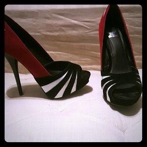 Red, white and black heels