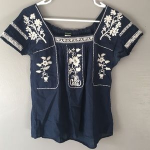J. Crew Navy & White Peasant Top