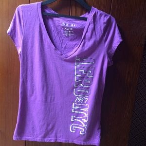 Purple V-neck shirt