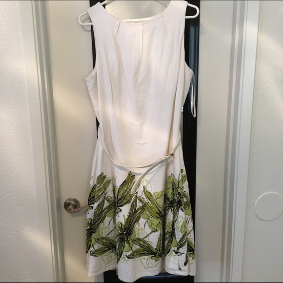 Talbots white with green dragonfly hem Dress