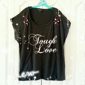 3X TOUGH LOVE GRAY JEWELED T-SHIRT FOREVER 21