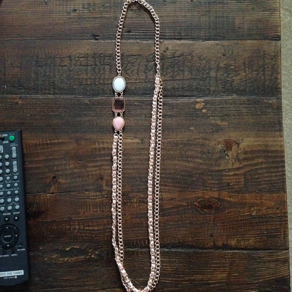 Charming Charlie Rose Gold Pink Ribbon Necklace