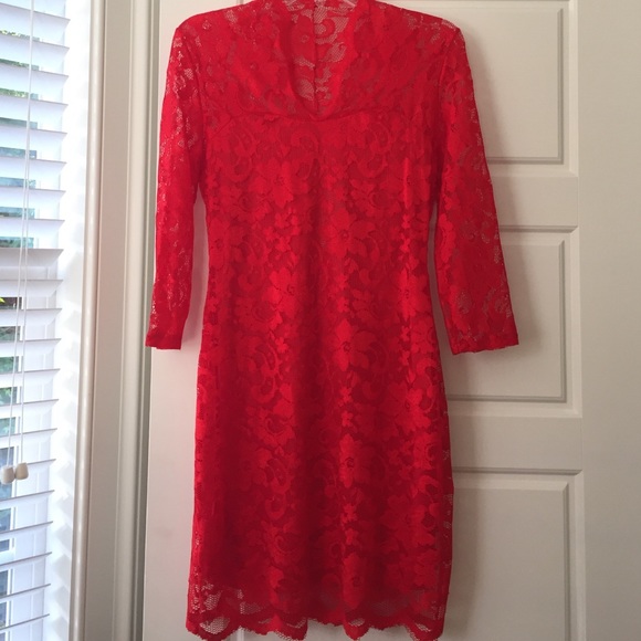 3/4 sleeve red lace dress