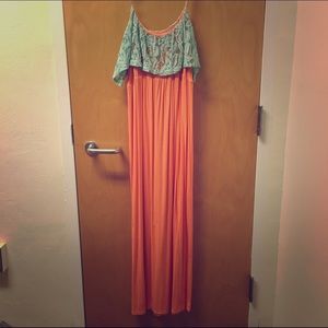 Peach/Mint lace maxi dress