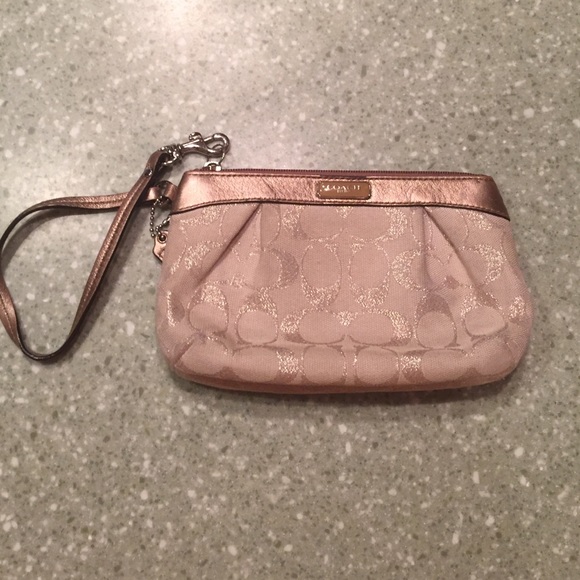 Beige sparkle coach wristlet